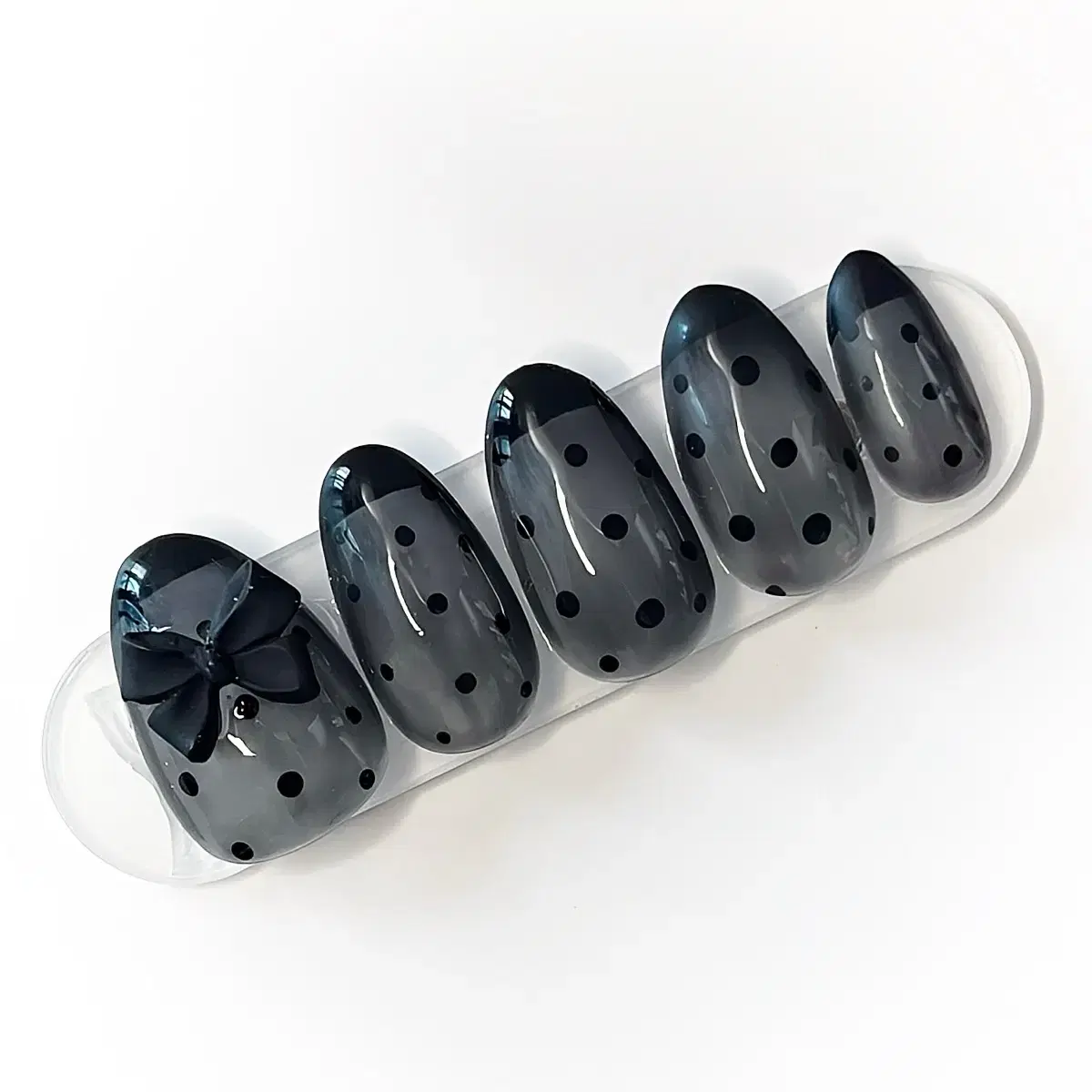 Dot See-Through Ribbon Black Handmade Nail Tips (han full)