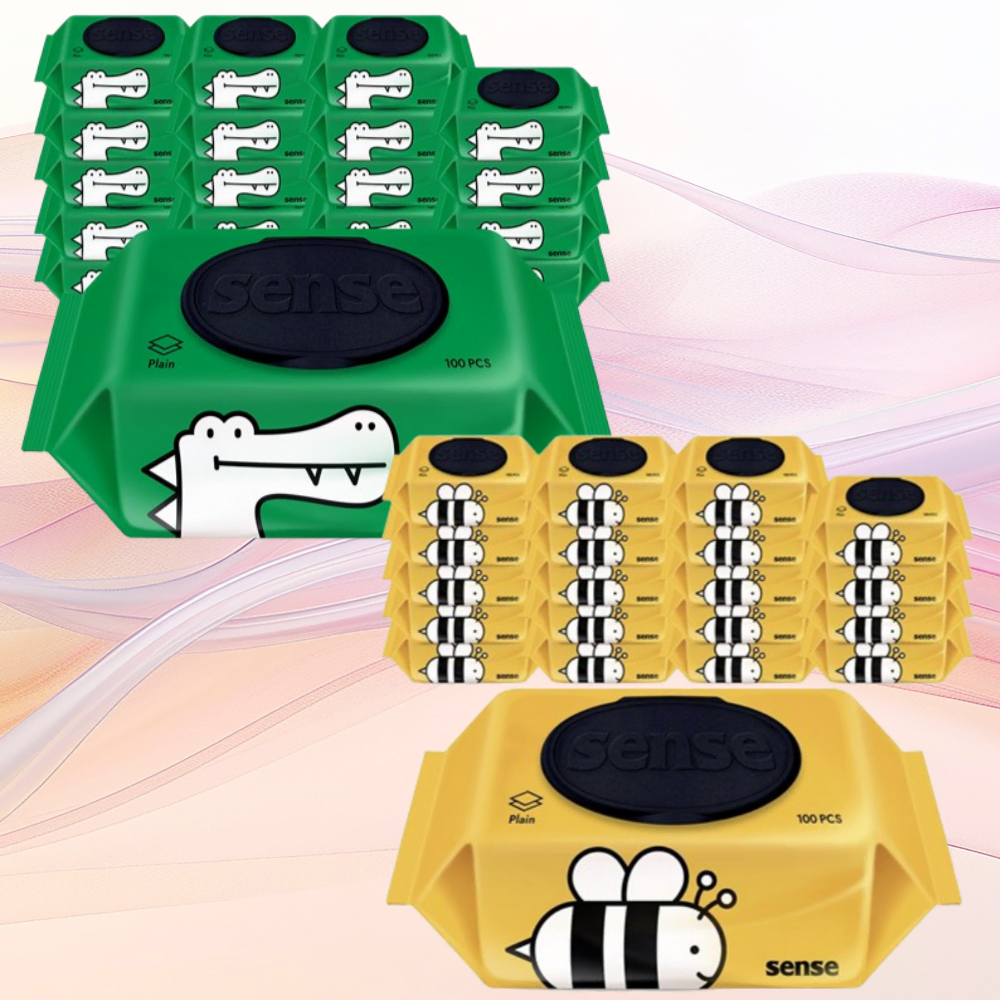 [100매 x 20팩] 센스 물티슈 대용량 악어 캡형 / 꿀벌 캡형