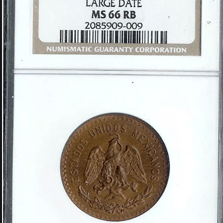 멕시코  1928년 5 센타보 큰 날짜,  NGC MS 66 RB