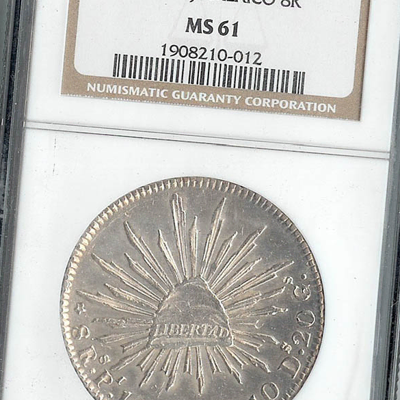 멕시코 1839년 발행 8 Reales 최고등급은화 NGC MS 61