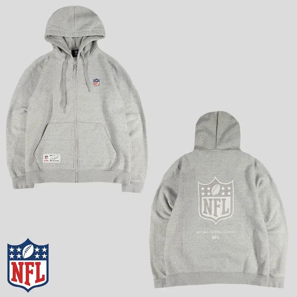 NFL NFL Gray Logo Patch Box Patch Embroidery Brushed Cotton Blend Hooded Zip-Up M