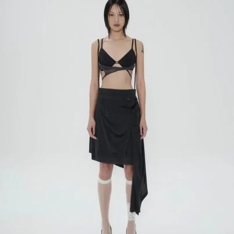 [OJOS] jersey drape wrap skirt / black