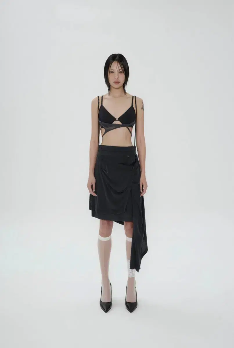 [OJOS] jersey drape wrap skirt / black