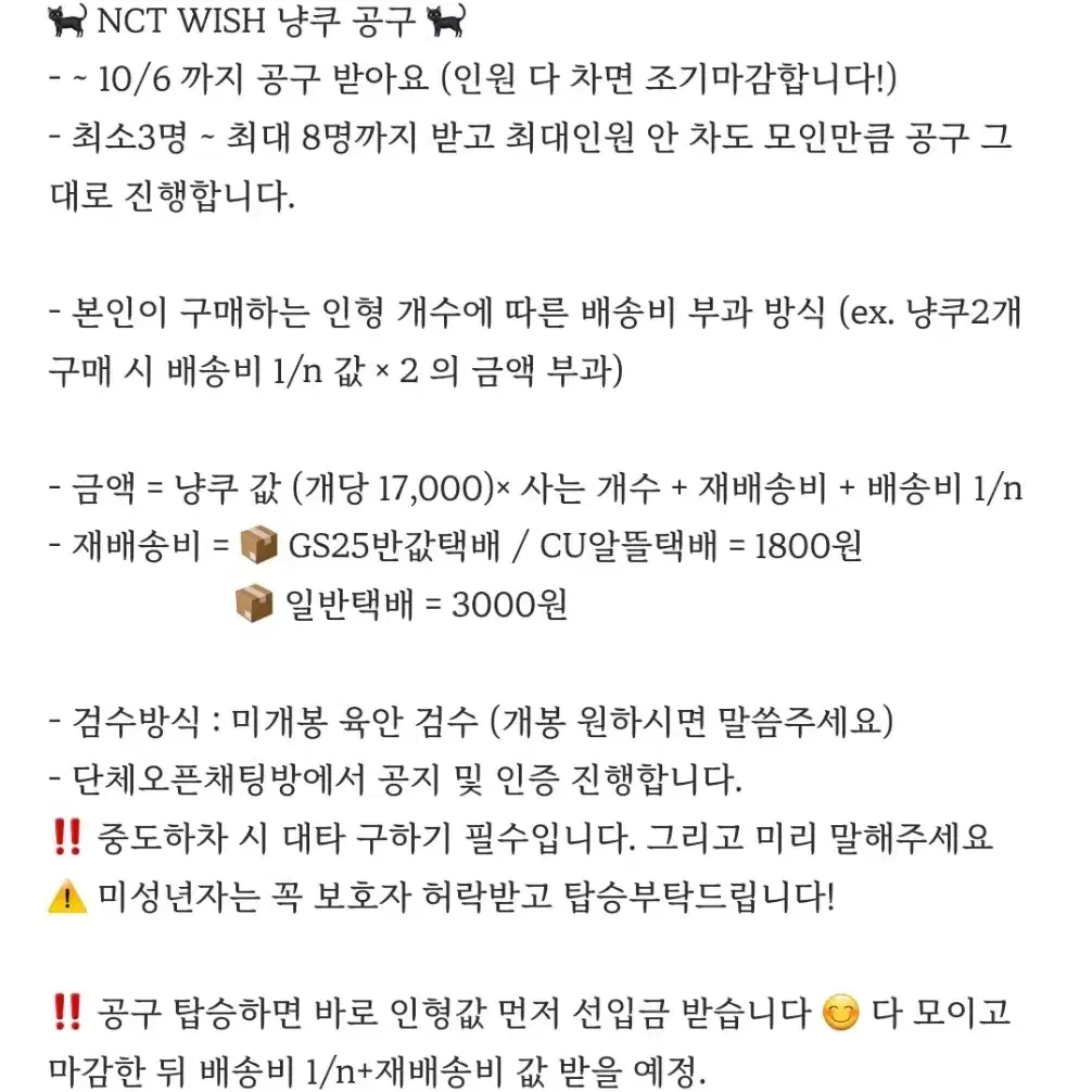 한분만 더오면 배송비1/n 900원대/ 엔시티위시 냥쿠 리쿠인형 공구