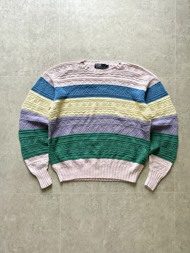 90's 폴로 랄프로렌 HAND KNIT 컬러 블럭 니트 M