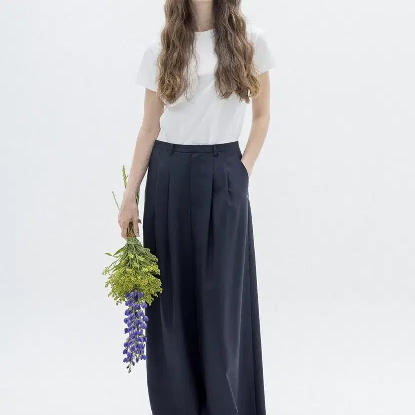 [PIEMUU] Wide two tuck slacks_dark navy