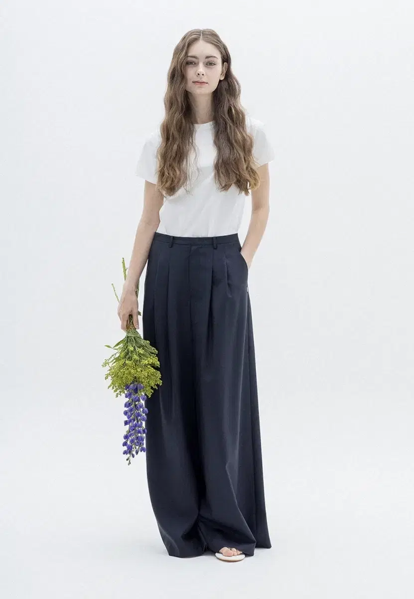 [PIEMUU] Wide two tuck slacks_dark navy