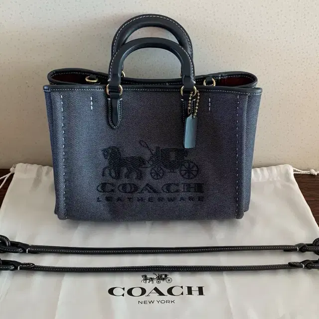 코치 COACH 리스 토트 28 데님 캔버스 쇼퍼백 숄더백 더스트백 포함