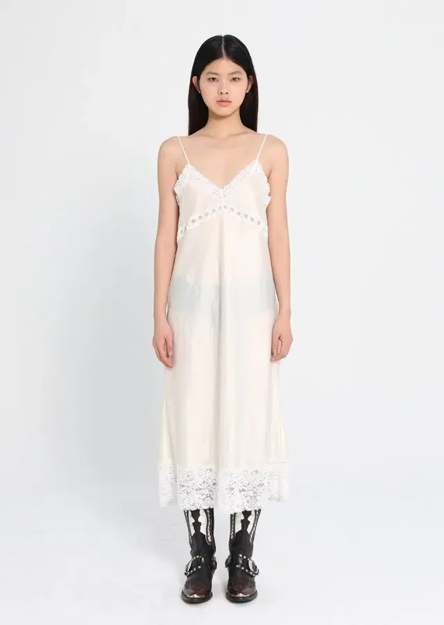 에스이오 CRINKLE LACE LONG SLIP DRESS CREAM