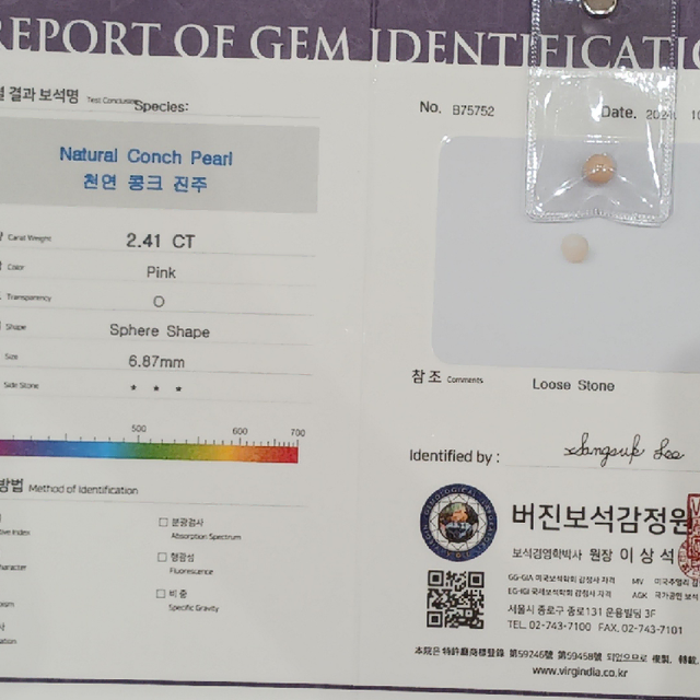 천연 콩크진주 2.41 ct Conch Pearl 완벽구형 세팅용