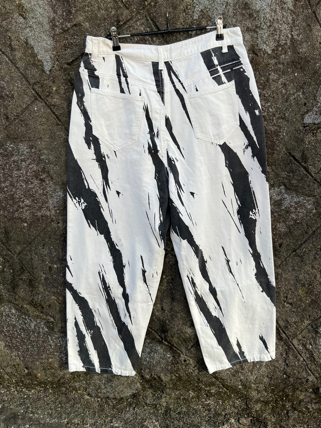 New Arrivals Sicklepod Spotted Painted White Cotton Pants Vintage Look