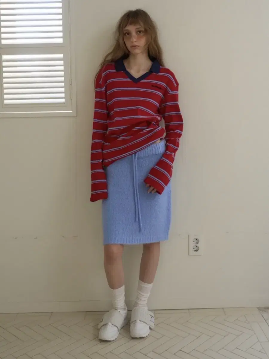 새상품)아우어솔티 new light woolpaca skirt blue