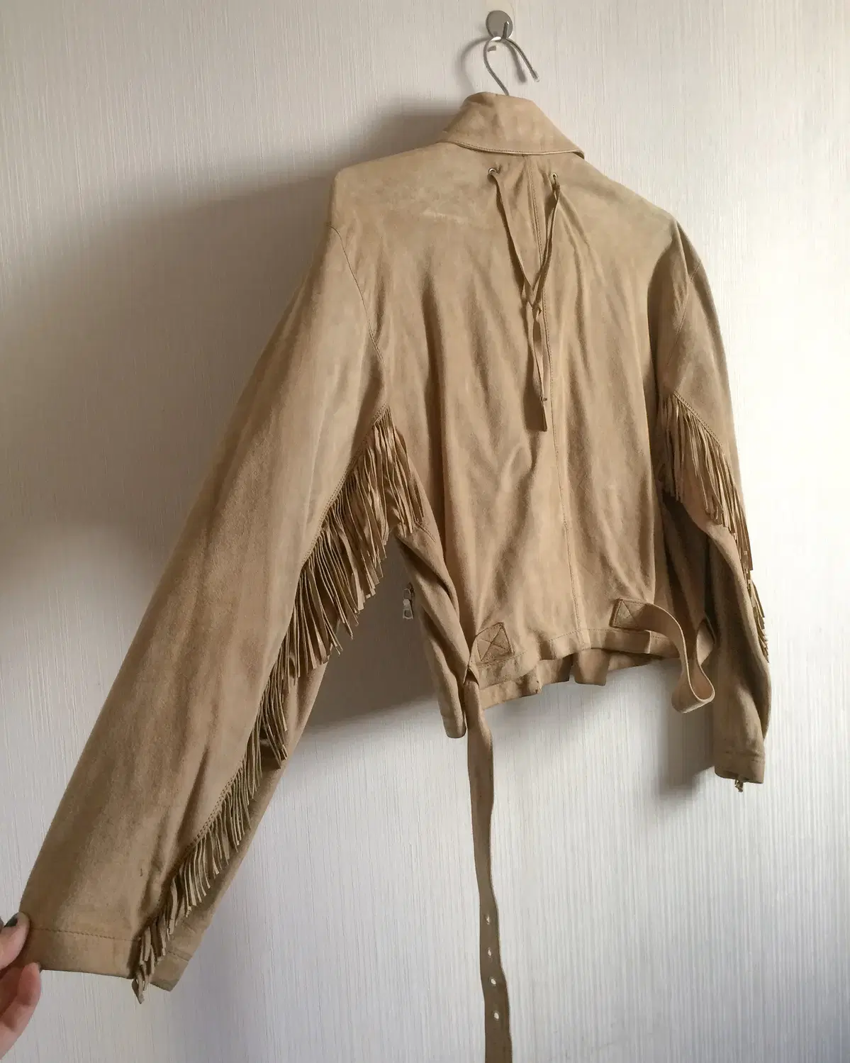 Suede leather fringe western jacket