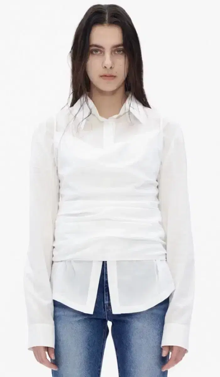 더 오픈 프로덕트 COWL NECK VEST SET SHIRT, WHIT