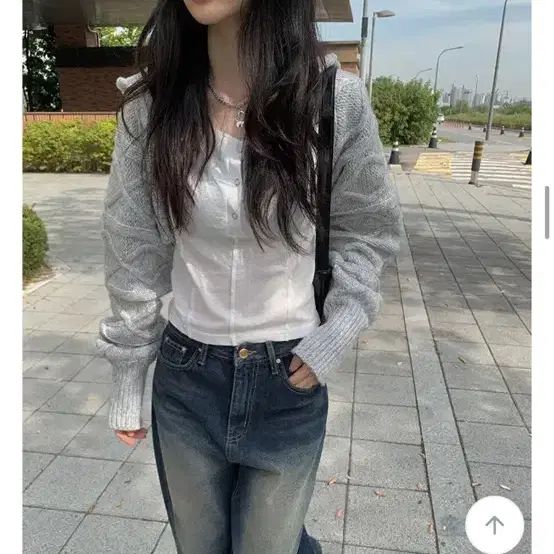 애니원모어 로히 워싱 롱 와이드팬츠 데님 진청