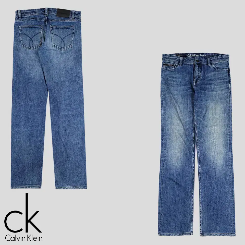 Calvin Klein Jins Medium Blue Wash Sand Wash Black Tab Straight Fit Jeans Denim Pants 30