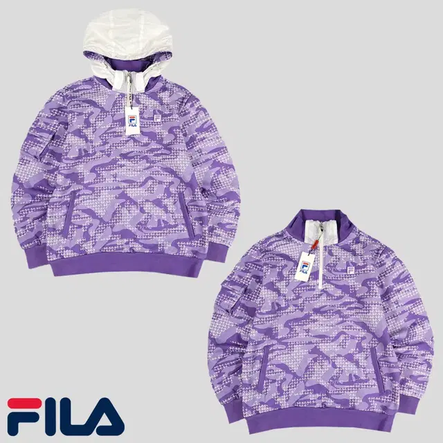 FILA 휠라 필라 라벤더 퍼플 화이트 패치로고 카모플라쥬 코튼혼방 스웻