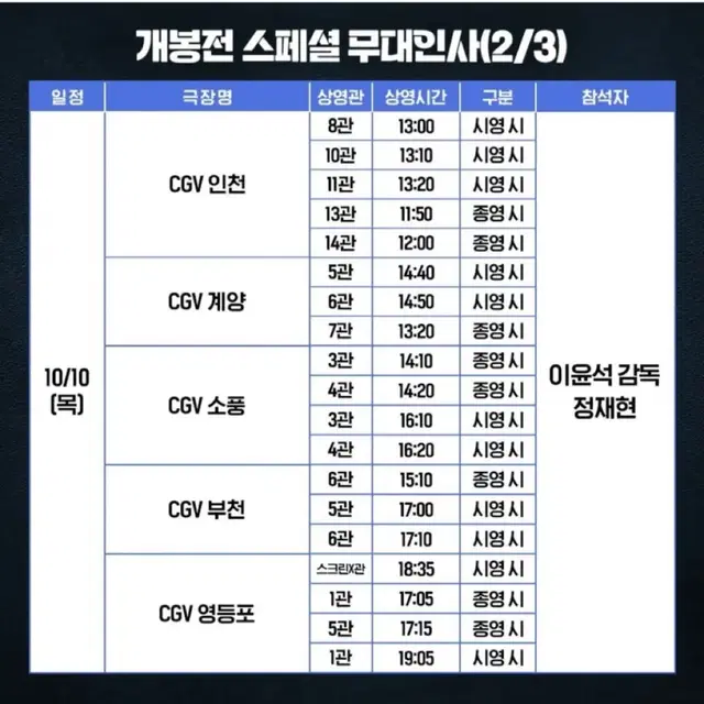 통로석) 6시간 후에 너는 죽는다 정재현 무대인사 인천 양도