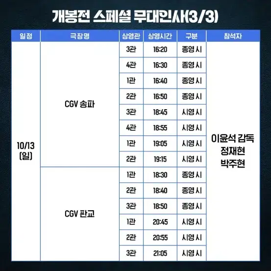 10/13  6시간뒤 너는죽는다 무대인사 A열 2연석가격