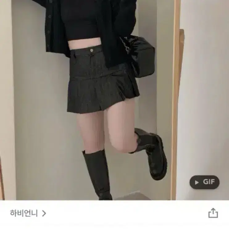 하비언니 데님 플리츠 치마바지 뒷밴딩 미니스커트 흑청