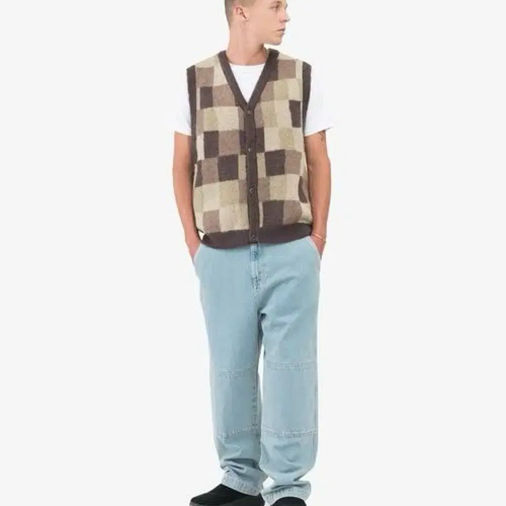 Stussy wobbly check sweater vest XL