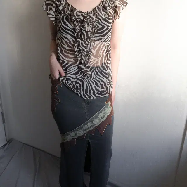 Zebra pattern see through blouse