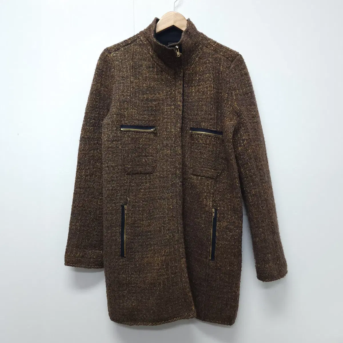 Hanseom Time Gold Brown Tweed Zip-Up Jacket 90F