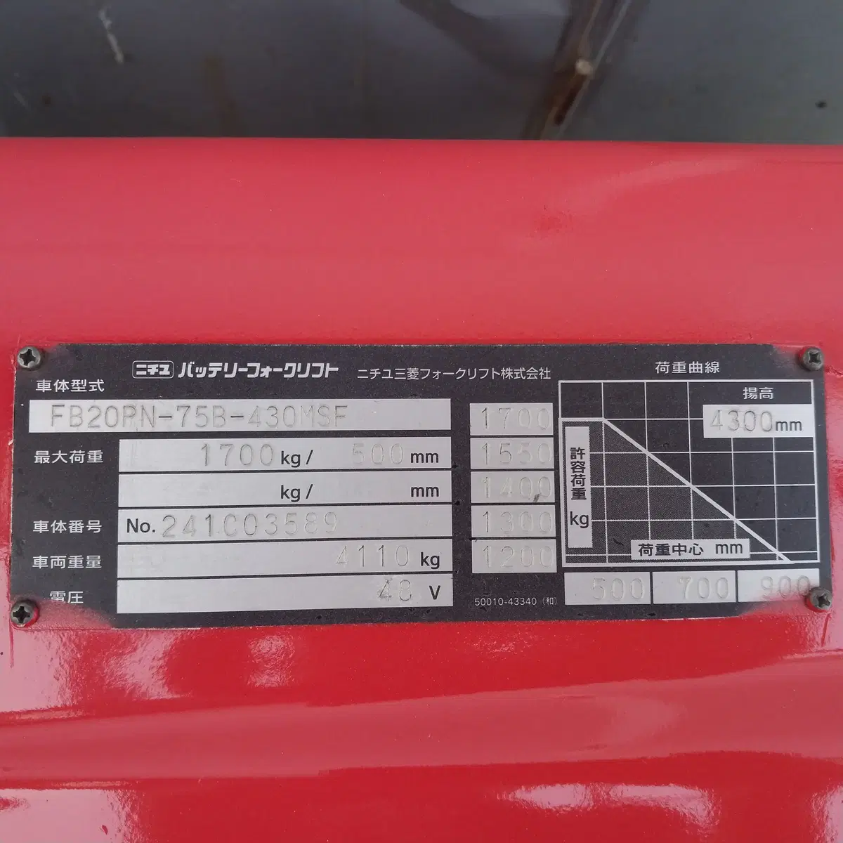 니찌유 전동지게차 2.0톤 3단4300MM 싸이드쉬프트 FB20PN-75