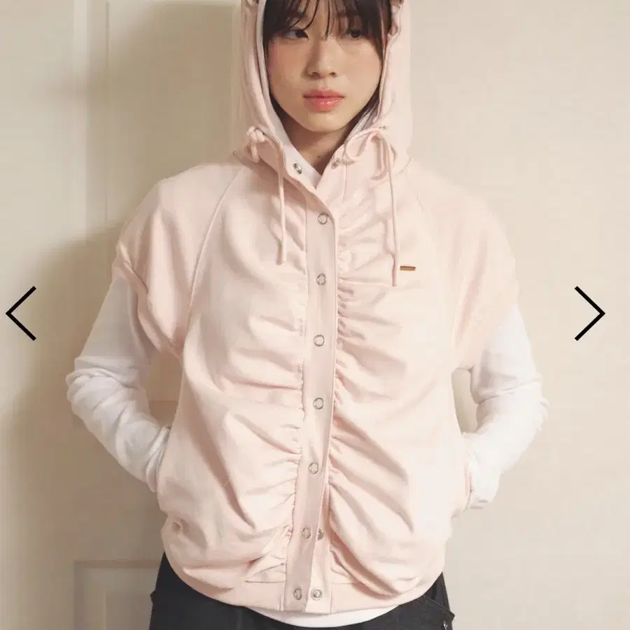 허그유어스킨 Shirring snap button vest (pink)