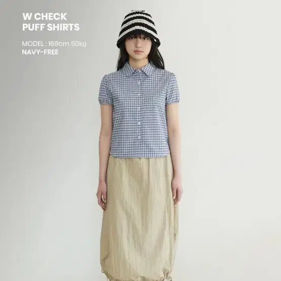 꼬모니노즈 W CHECK PUFF SHIRTS 반팔 퍼프 셔츠