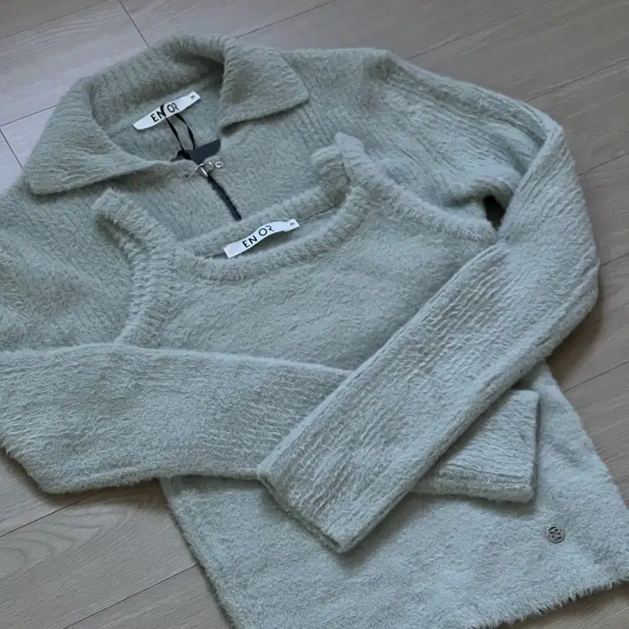 엔오르 soft ribbed knit cardigan set