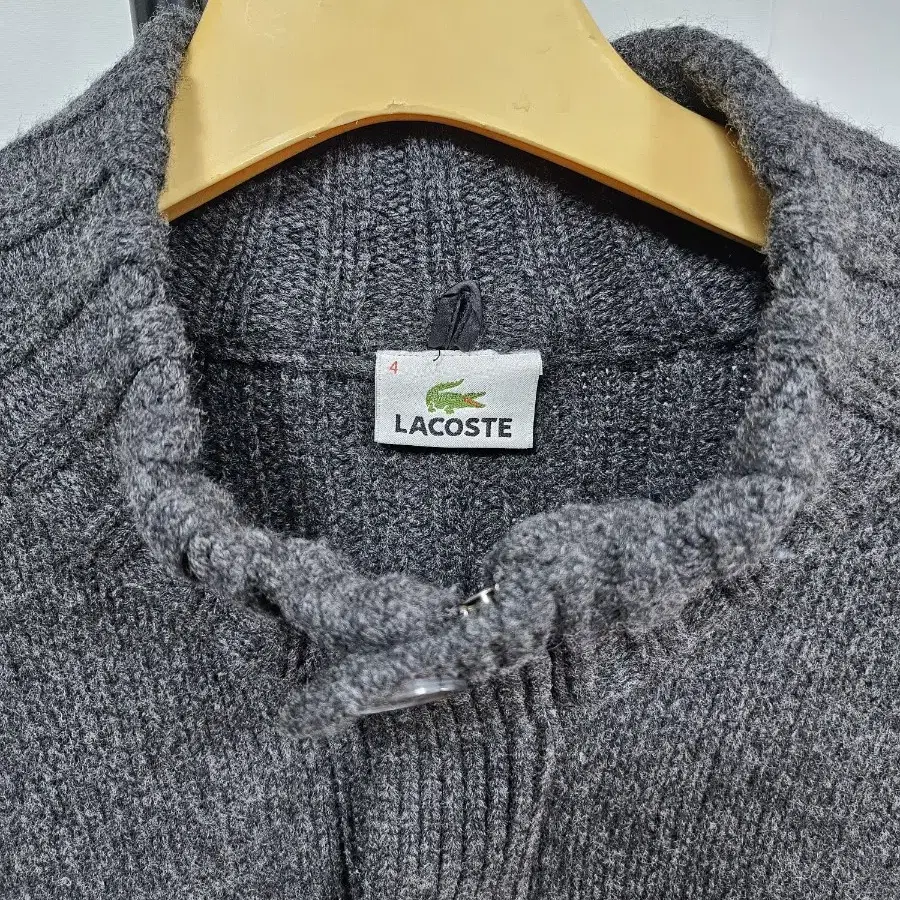 LACOSTE 니트 집업 가디건 모100% 다크그레이 100 L 새제품