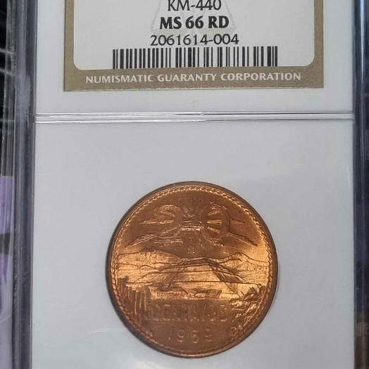 멕시코 1959년 발행 20센타보 NGC MS 66 RD