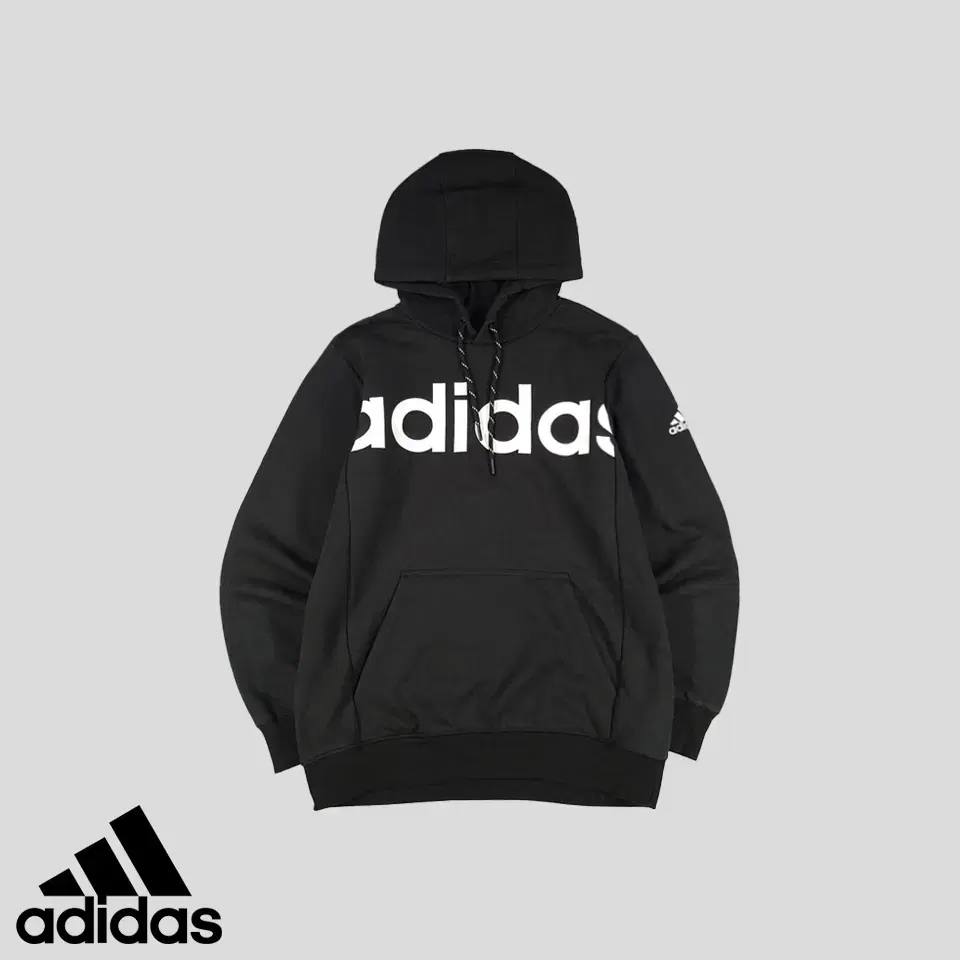 Adidas Pigment Black White Big Logo Spellout Linear Hooded T-Shirt L