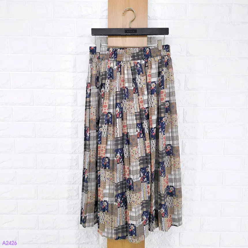 (Free to size 66) Patchwork Long Pleated Skirt (A2426)