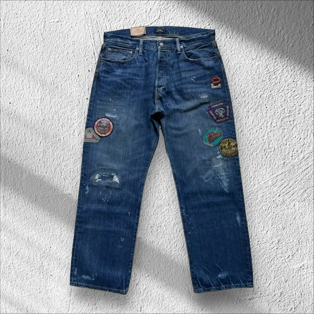 (NEW) Polo Ralph Lauren Damaged Waffen Patched Denim Pants