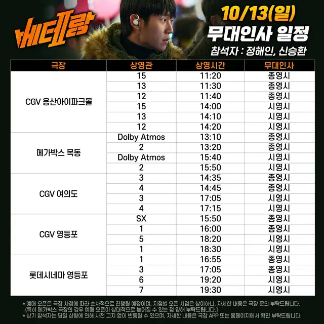 10/13 (일) 15:40, 메가박스 목동 베테랑2 무대인사 중앙2석