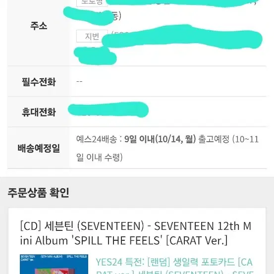 무산x공석부담x)세븐틴 미니12집 예사 캐럿반 분철