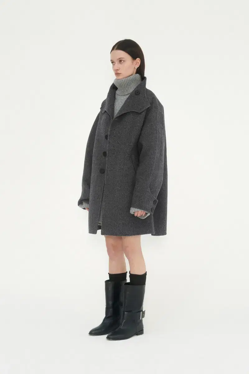 트리밍버드 High-Neck Half Pea Coat [Gray]