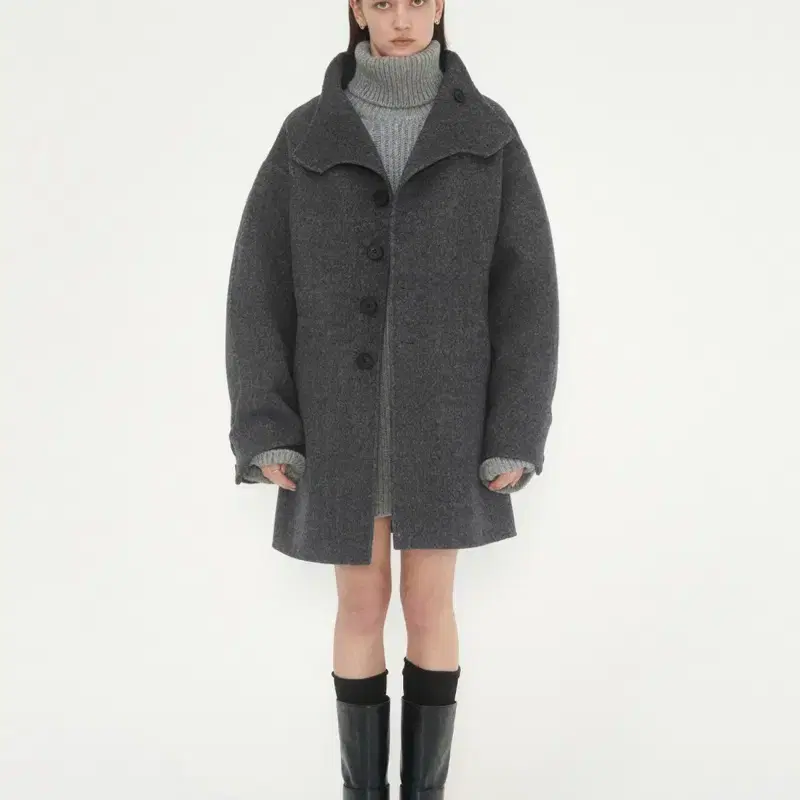 트리밍버드 High-Neck Half Pea Coat [Gray]