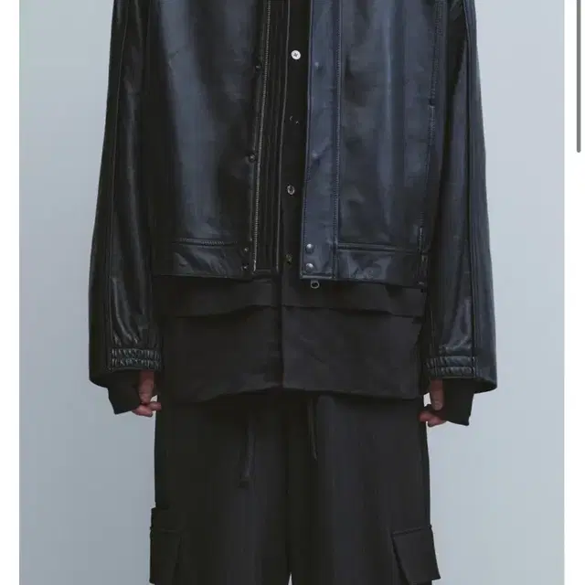 Youth Leather Bomber - Black