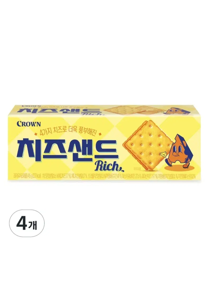 크라운 치즈샌드 Rich 쿠키 45g 4개 무료배송 과자 군것질 쿠키