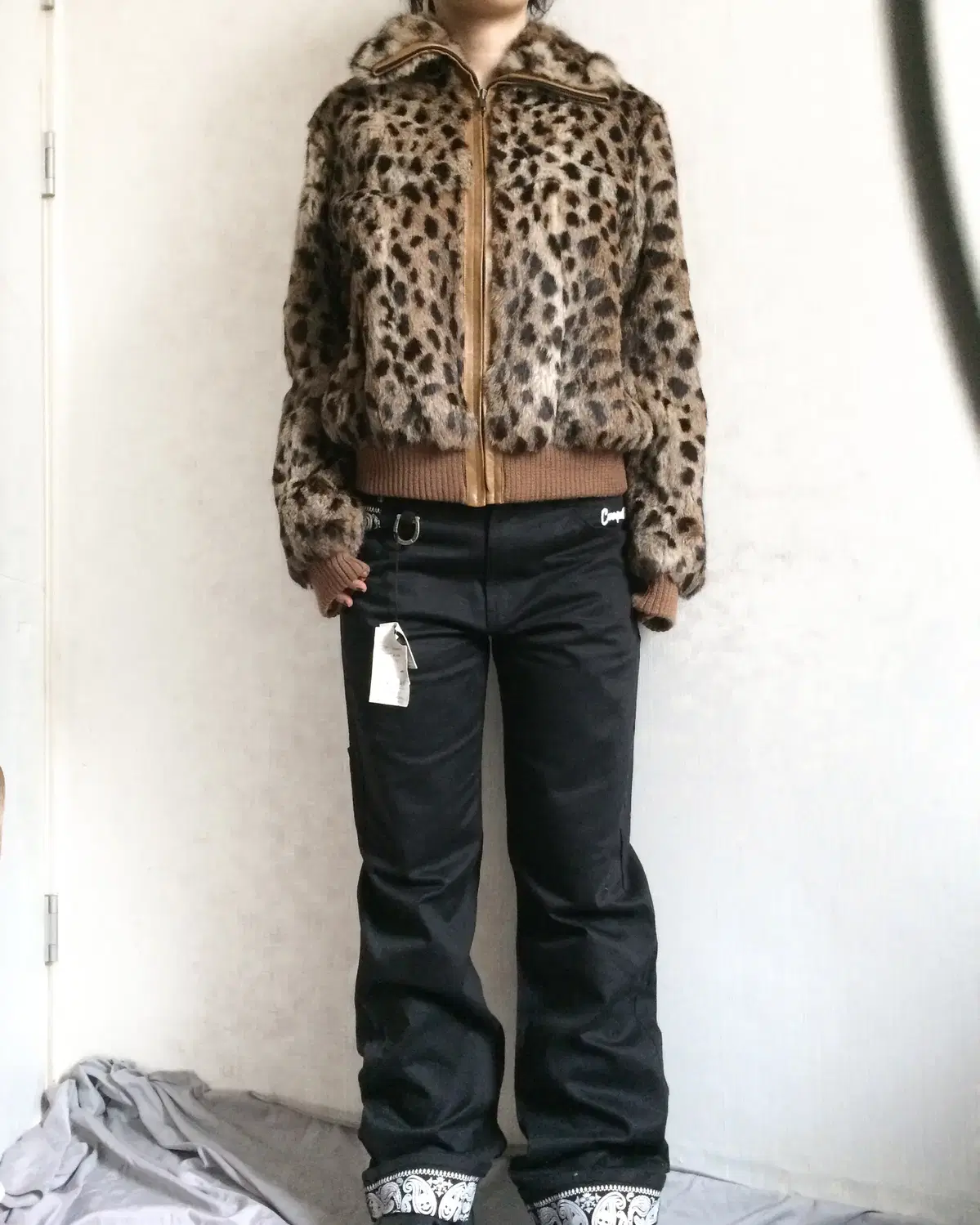 Rabbit fur leopard pattern  jacket