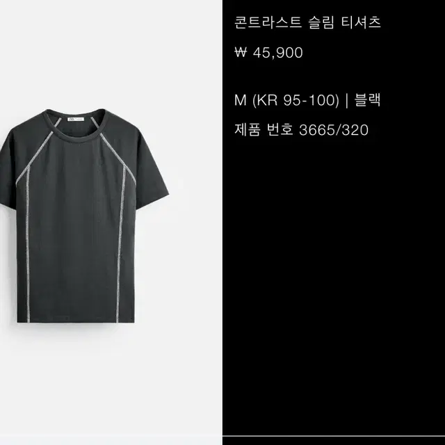 (Zara)  슬림티셔츠 M 사이즈 판매 (실착1회)