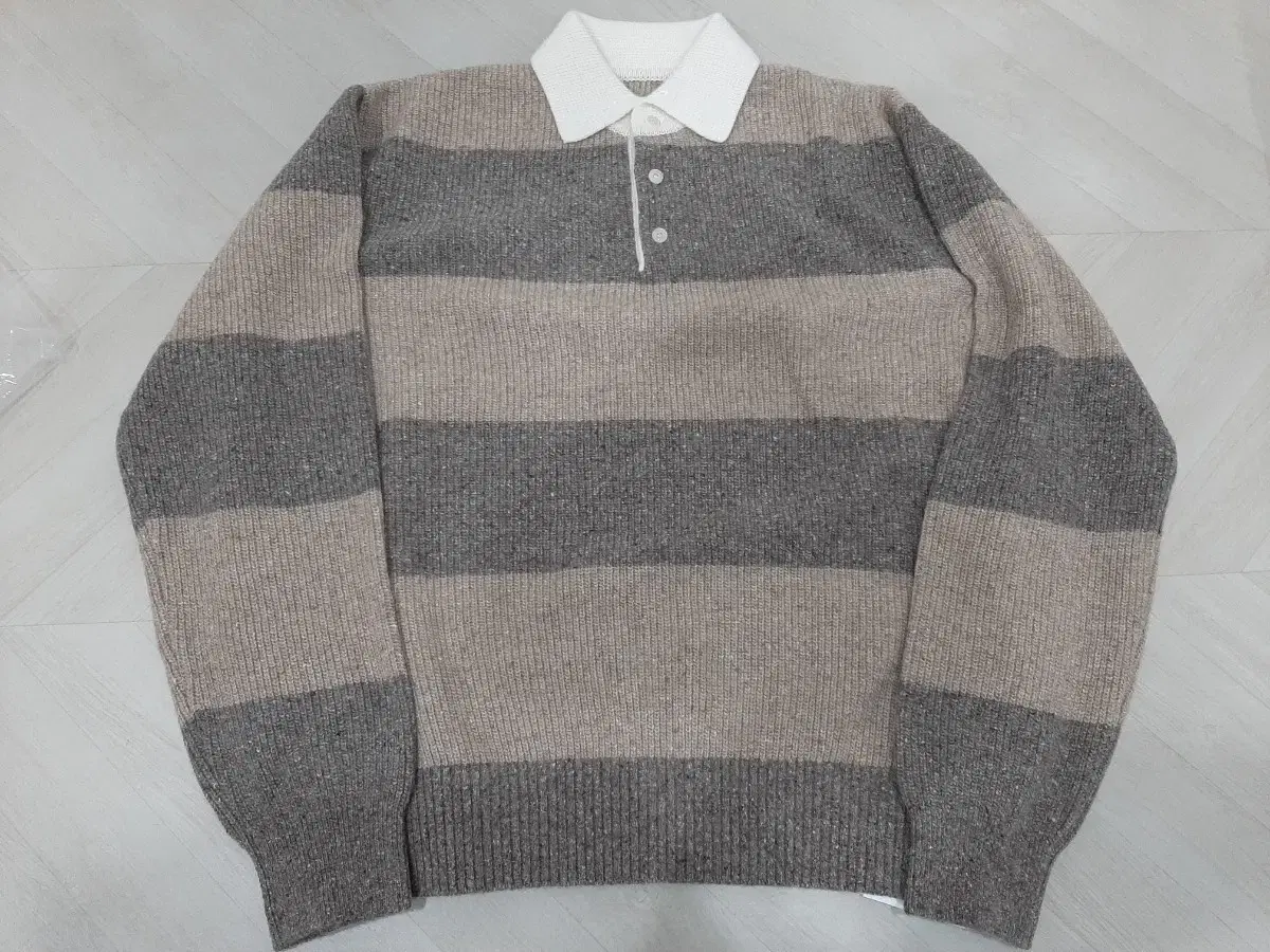 Pottery Wool Rugby Polo Knit Beige X Brown 4 sizes (XL)