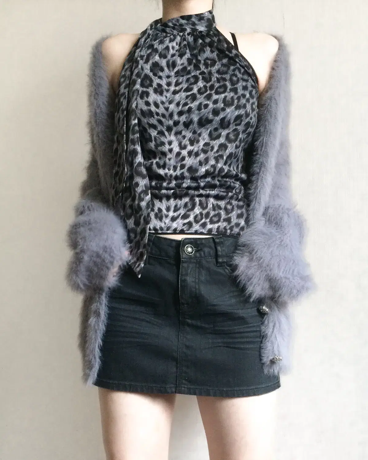 Leopard pattern holter neck top