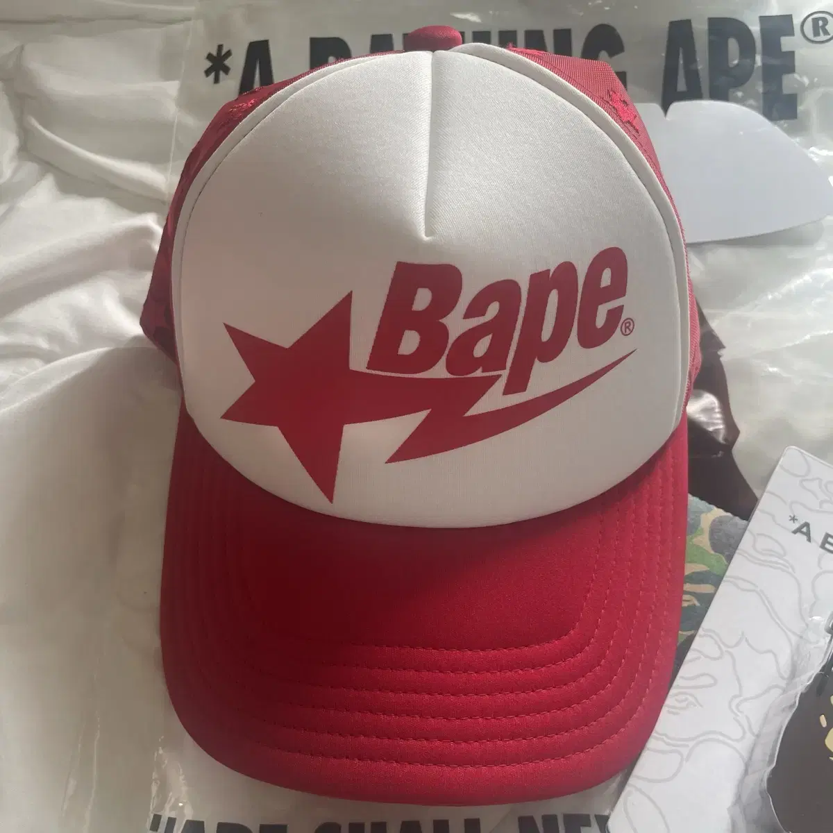 bape 베이프스타 메쉬캡 볼캡 레드