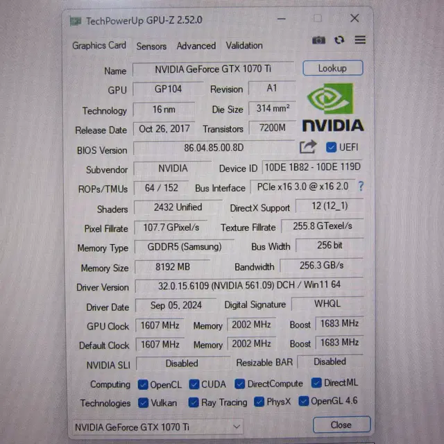 GALAX GTX1070 Ti 개간지 EXOC D5 8GB