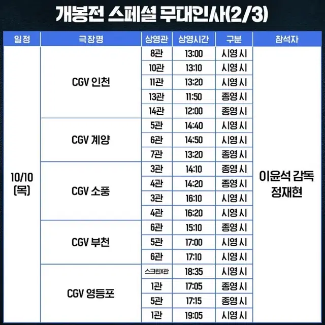 6시간후 너는 죽는다 cgv 소풍 중블 F열 연석 재현 무대인사