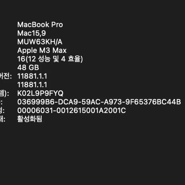 급처) 맥북프로16 m3max 블랙 16c/40c/48g/1tb